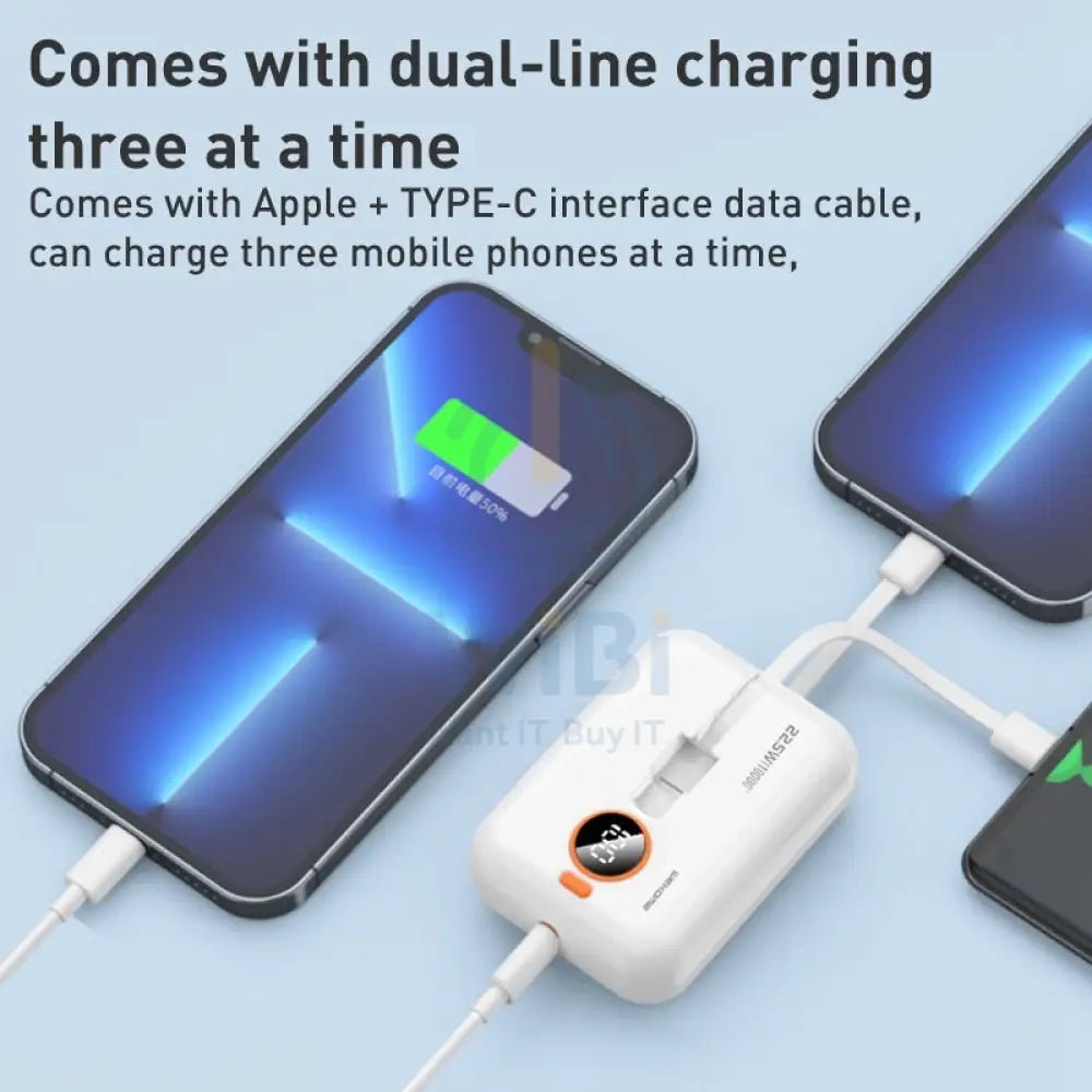 Wekome WP-261 10000mAh Mini Series 22.5W Fast Charge Power Bank with Cable - White Accessories > Power Bank