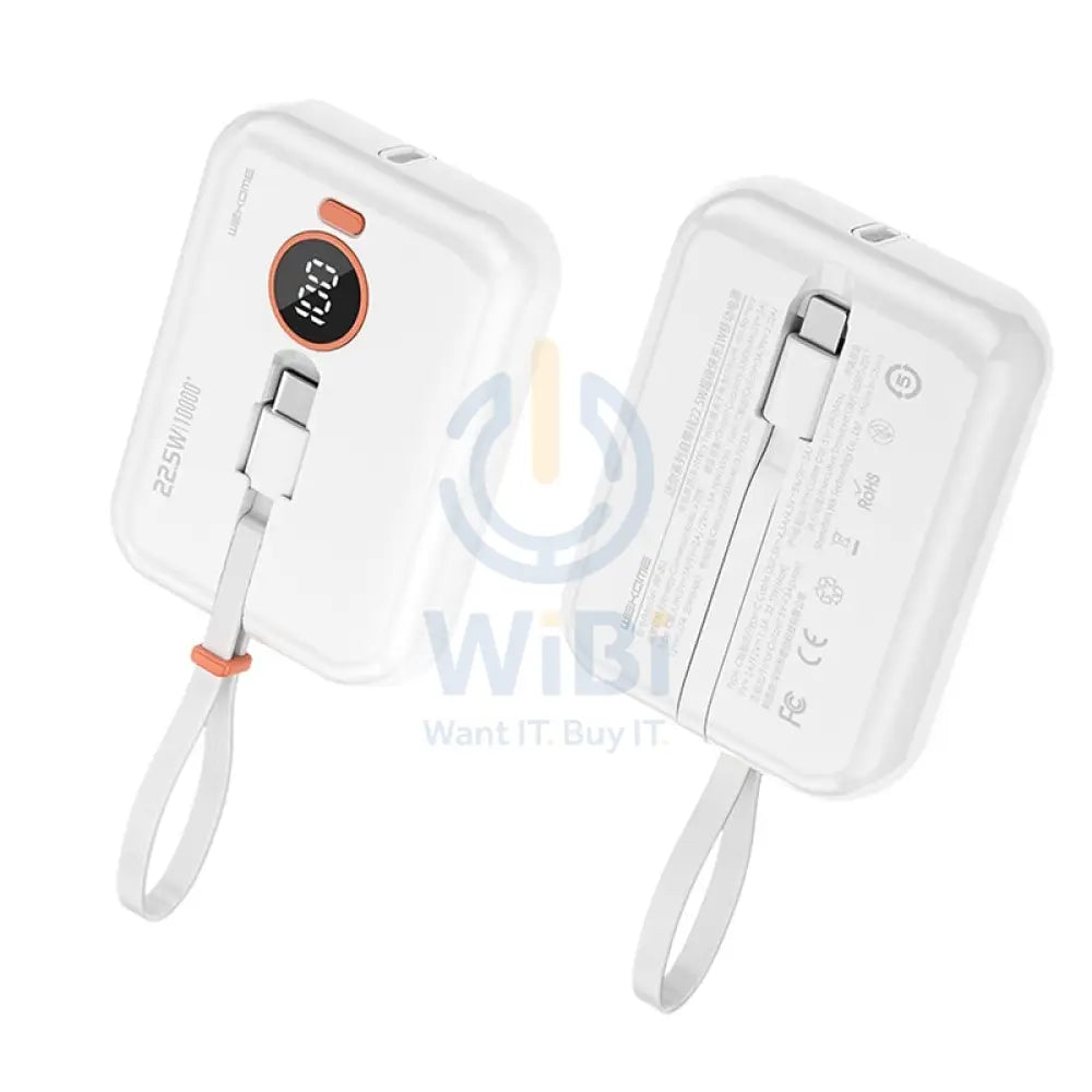 Wekome WP-261 10000mAh Mini Series 22.5W Fast Charge Power Bank with Cable - White Accessories > Power Bank