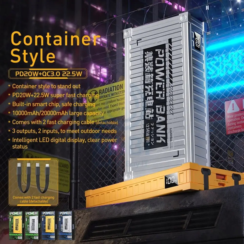 WEKOME WP-341 20000mAh Container Series 22.5W Super Fast Charging Power Bank with Cable - Silver Accessories > Power