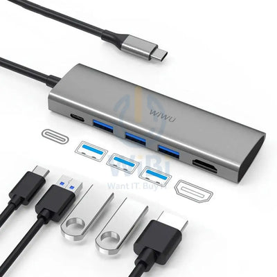 WiWU Alpha A531H 5-in-1 Adapter HD Converter - USB 3.0 / Type-C / HDMI / Grey Accessories > Cables & Converters > Cables