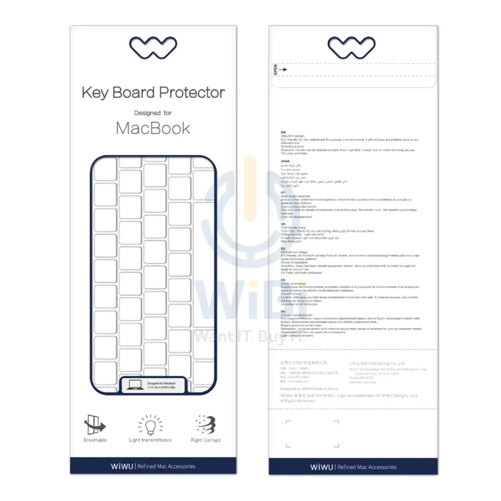 Wiwu Laptop Keyboard Protector - Apple Macbook Pro 13/Macbook Pro 16 / Clear Accessories > Other Laptop Accessories