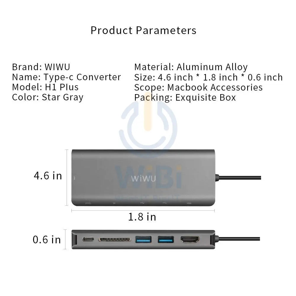 Wiwu Usb Type-C 6 In 1 Hub Aluminum Case For Macbook-H1 + Accessories > Power Adapters