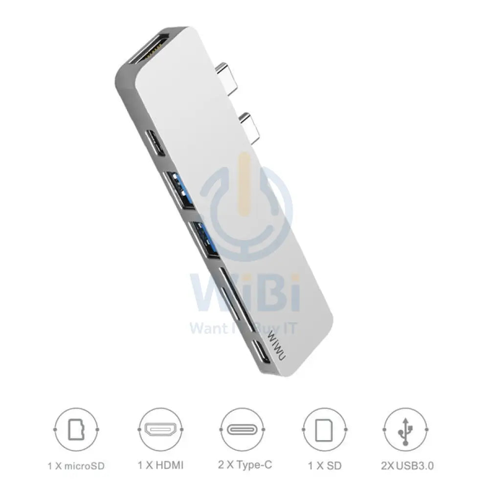 Wiwu USB Type-C 7 In 1 Hub Aluminum Case - Macbook-T8 / Silver – WIBI ...