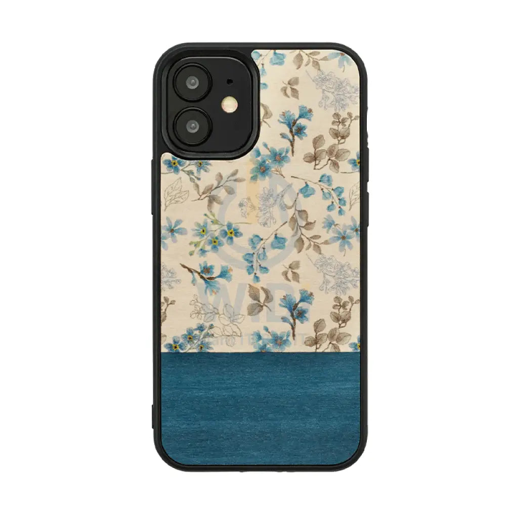 Wooden Case For iPhone 12 & 12 Pro - Blue Flower Accessories > Mobiles & Tablets > Offer Zone