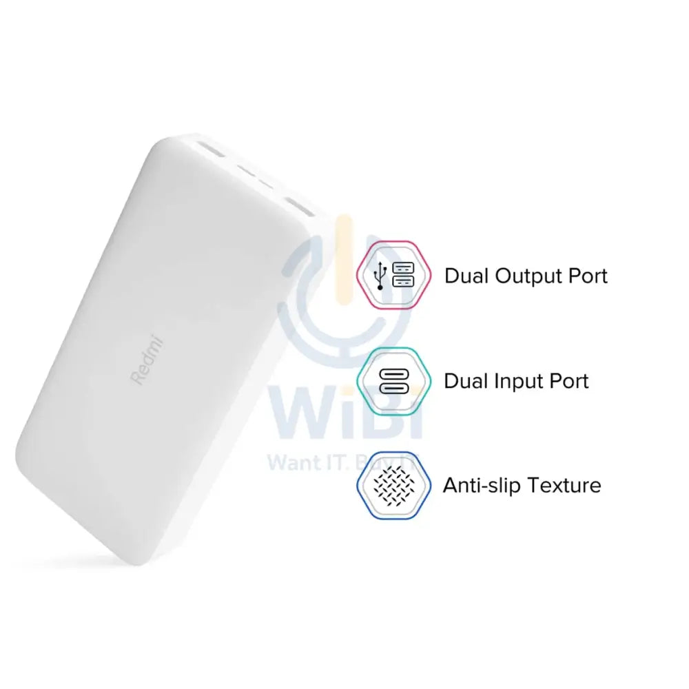 Xiaomi Redmi Power Bank 20000mAh 18W Fast Charge – White Accessories > Power Adapters