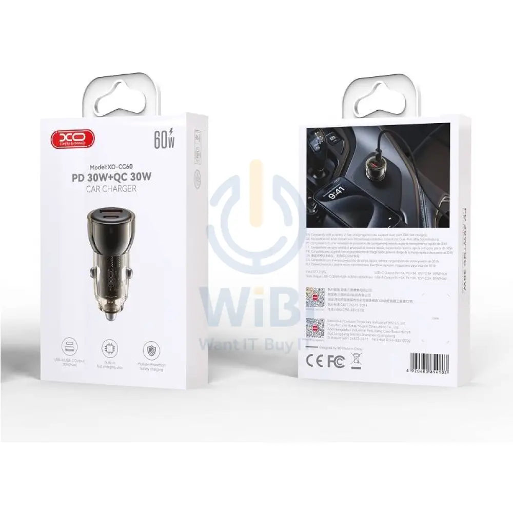 XO CC60 Transparent Car Charger - USB-C / USB-A / 60W / Black Accessories > Mobiles & Tablets > Mobiles > Car Chargers