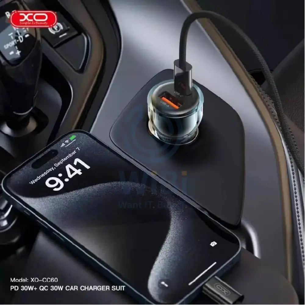 XO CC60 Transparent Car Charger - USB-C / USB-A / 60W / Black Accessories > Mobiles & Tablets > Mobiles > Car Chargers