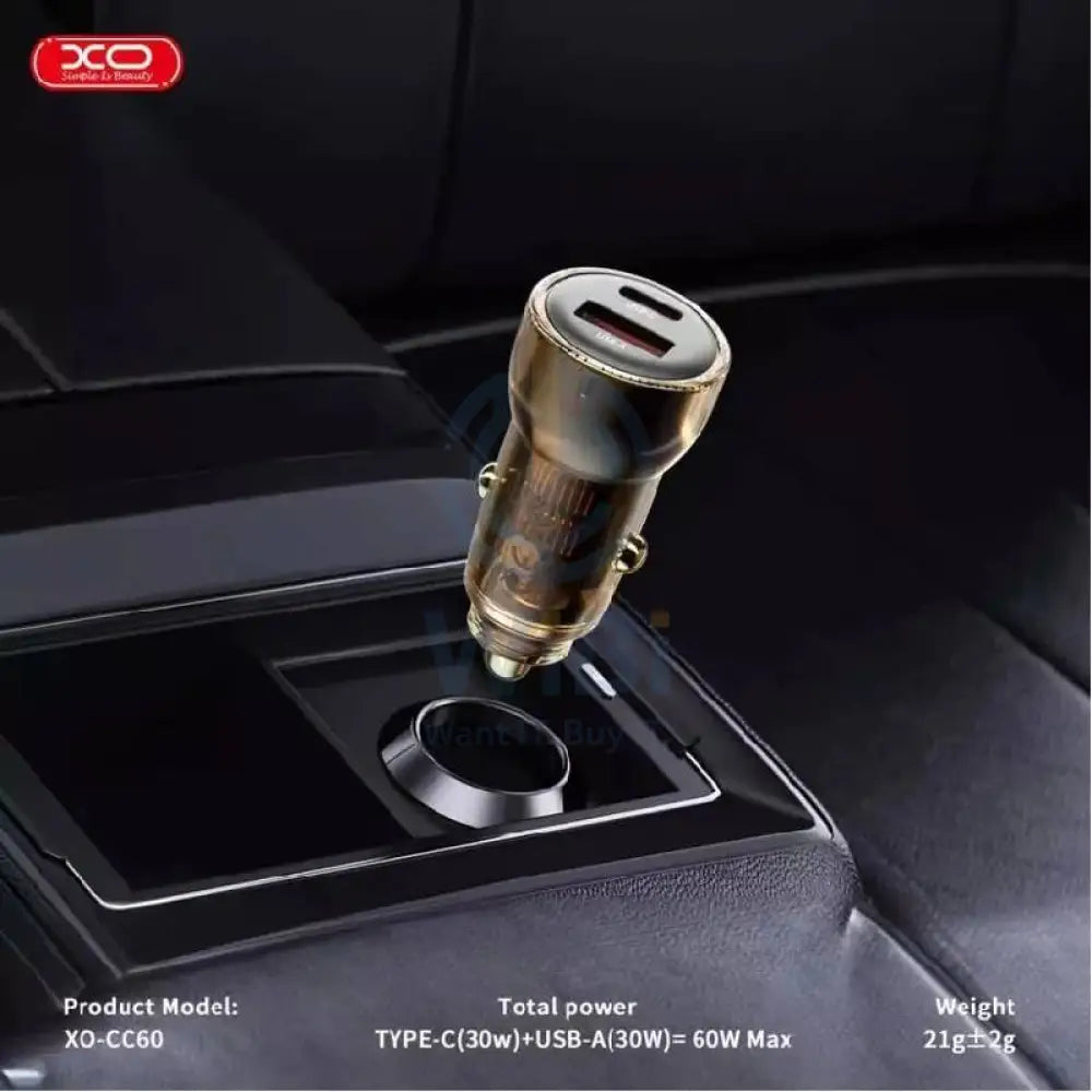 XO CC60 Transparent Car Charger - USB-C / USB-A / 60W / Black Accessories > Mobiles & Tablets > Mobiles > Car Chargers