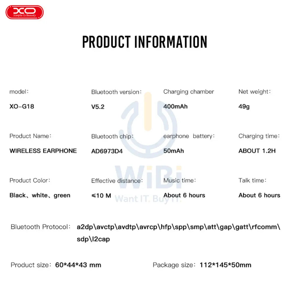 XO G18 TWS In-Ear Bluetooth Earphones - White Accessories > Audio > Headphones