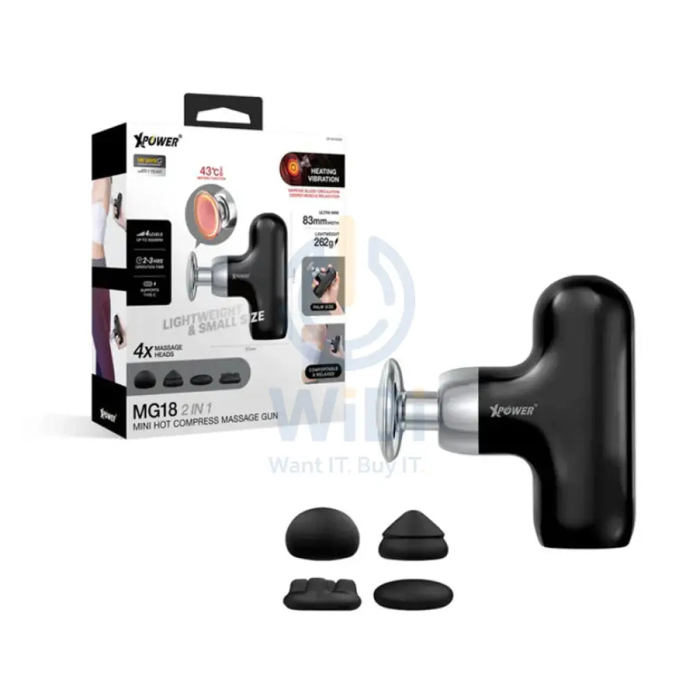 XPower MG18 2-in-1 Mini Hot Compress Massage Gun - Black Accessories > Smart Devices