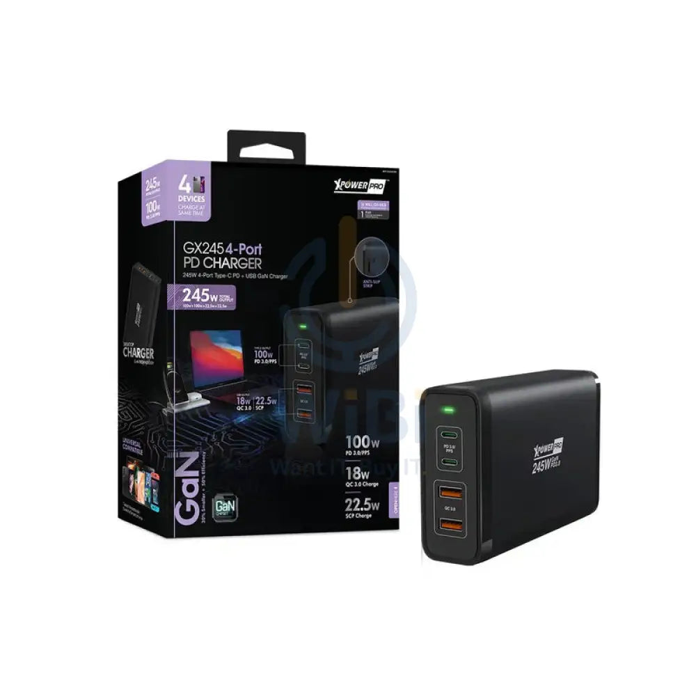 XPower Pro Gx245 4-Port PD Gan Desktop Charger - 245W / Black Accessories > Power Adapters > Offer Zone
