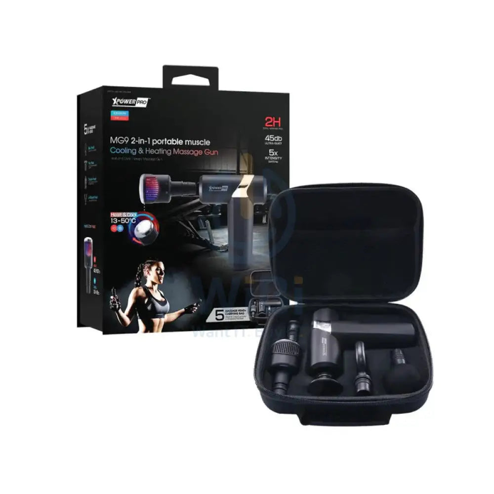 XPower Pro MG9 2IN1 Portable Muscle Cooling & Heating Massage Gun With 5 Head Massage - 2000mAh / Black Accessories >