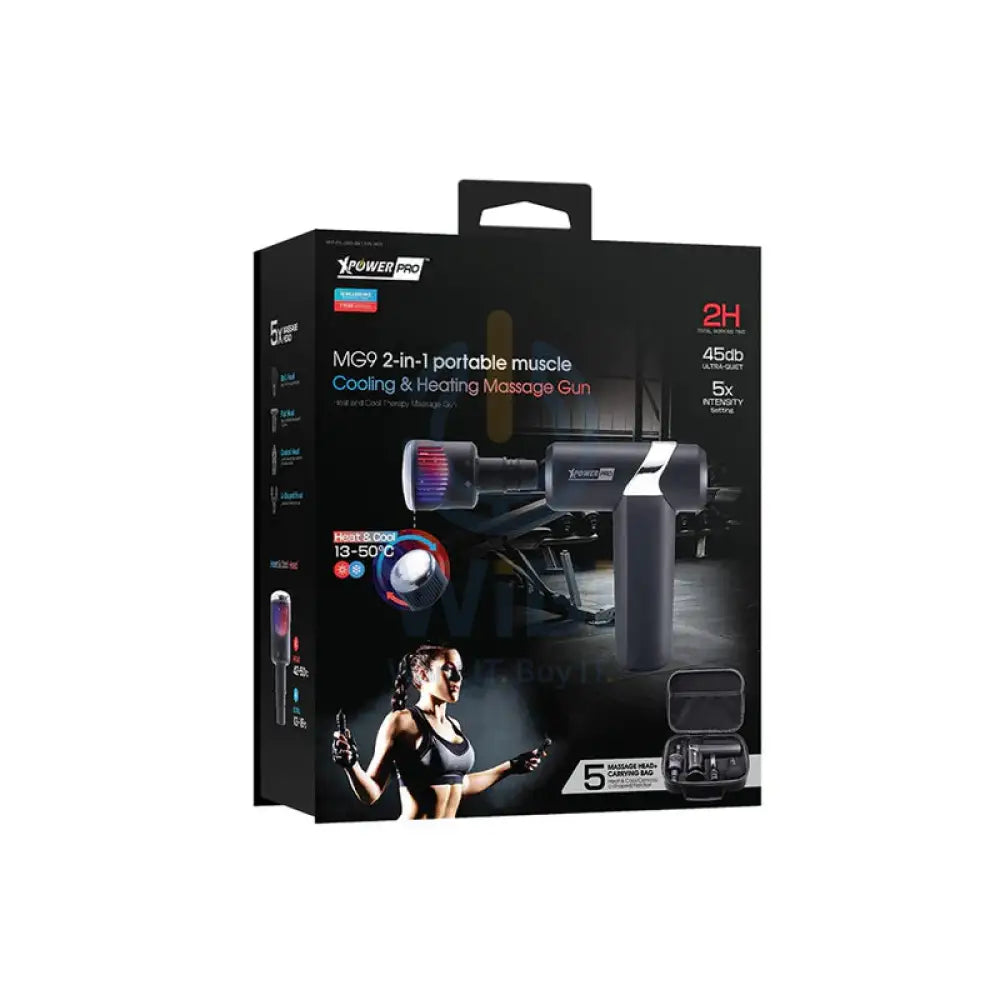 XPower Pro MG9 2IN1 Portable Muscle Cooling & Heating Massage Gun With 5 Head Massage - 2000mAh / Black Accessories >