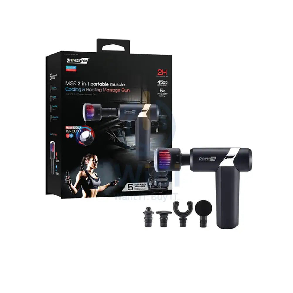 XPower Pro MG9 2IN1 Portable Muscle Cooling & Heating Massage Gun With 5 Head Massage - 2000mAh / Black Accessories >
