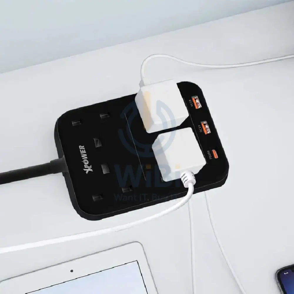 XPower PS4A 7 Output Sockets Power Strip - 3250W / 1 x Type-C / 2 x USB 3.0 / 3 Meter / Black Accessories > Power >