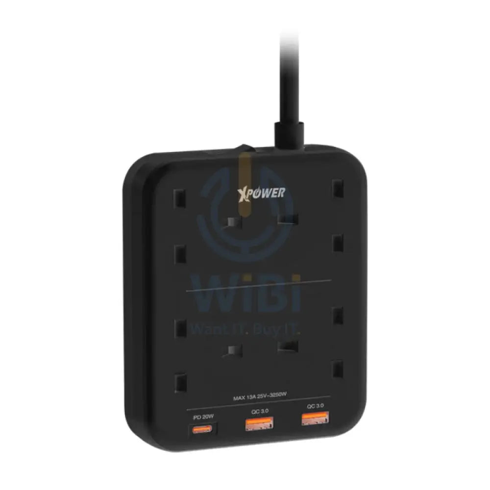 XPower PS4A 7 Output Sockets Power Strip - 3250W / 1 x Type-C / 2 x USB 3.0 / 3 Meter / Black Accessories > Power >
