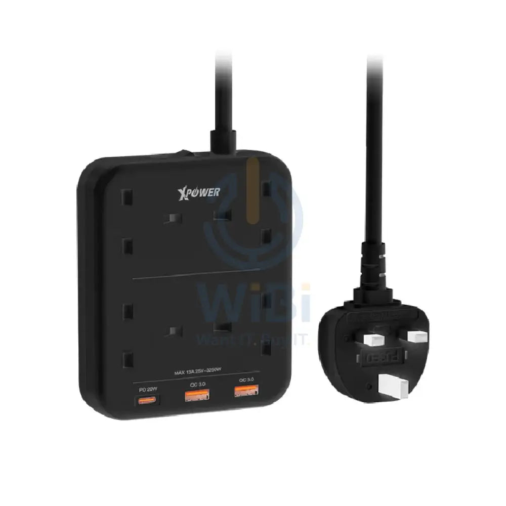XPower PS4A 7 Output Sockets Power Strip - 3250W / 1 x Type-C / 2 x USB 3.0 / 3 Meter / Black Accessories > Power >