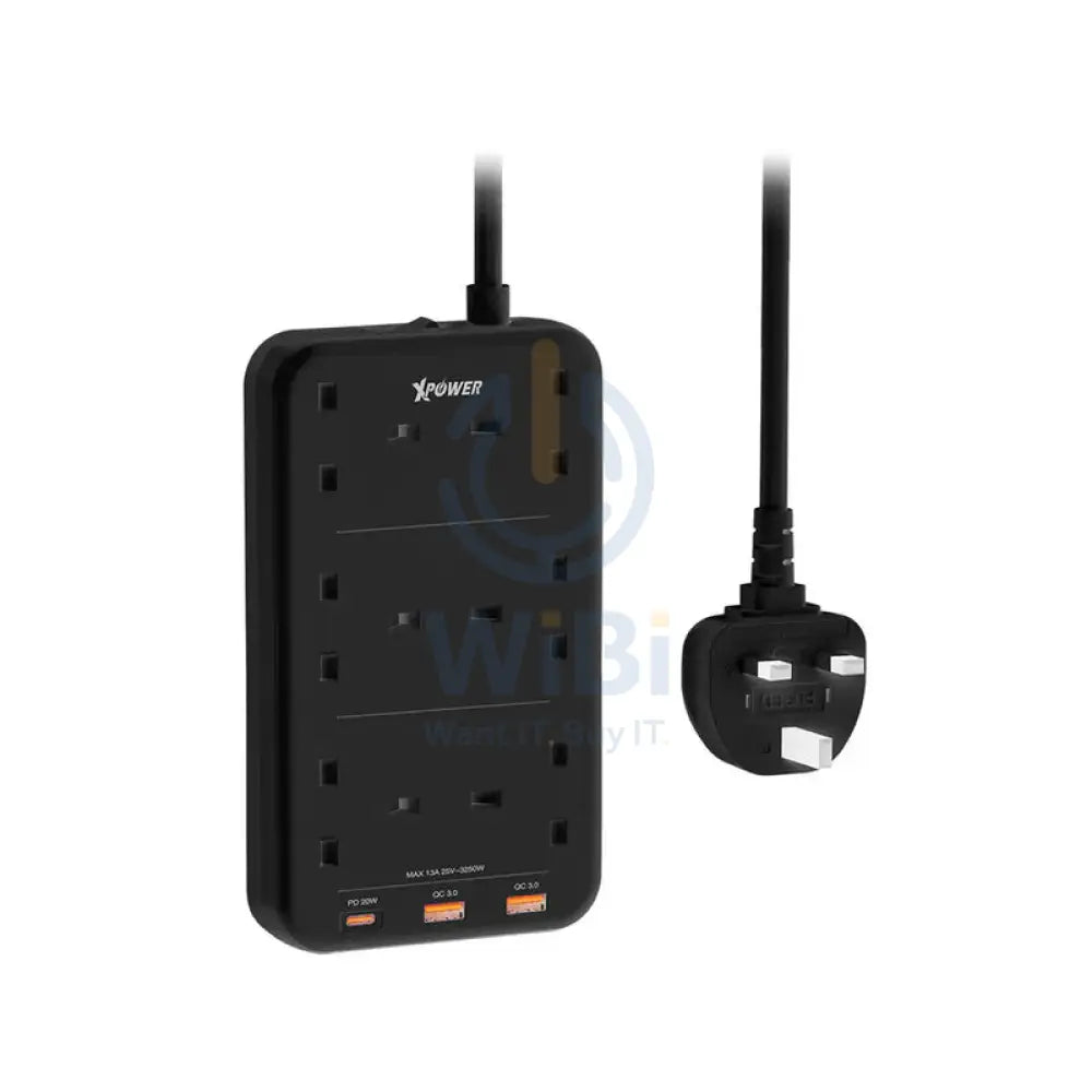 XPower PS6A 9 Output Sockets Power Strip - 3250W / Type-C / USB 3.0 / Black Accessories > Power > Power Protection >