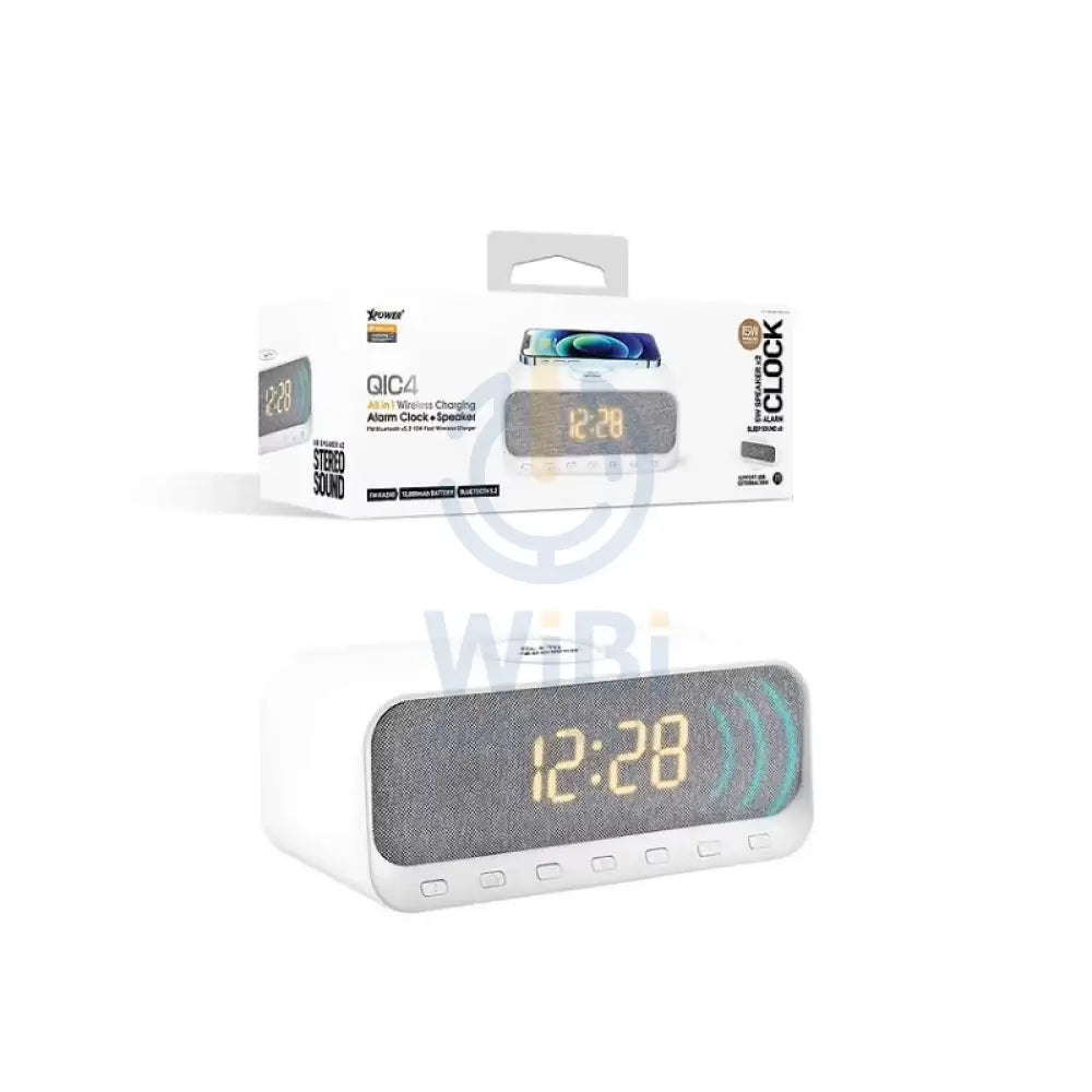 XPower QIC4 All-In-One Wireless Charging with Bluetooth Speaker Alarm Clock - 15W / White Accessories > Power Adapters