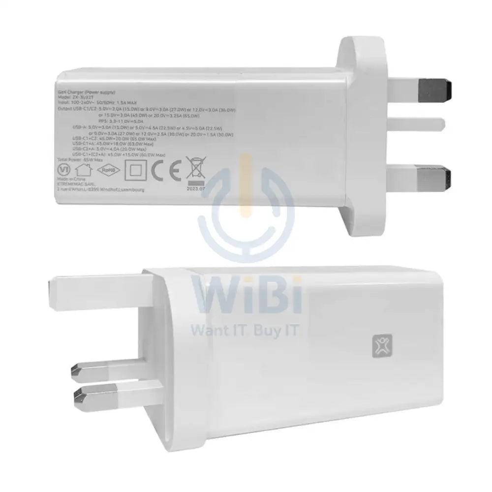 Xtrememac 3 Port Wall Charger with GaN Power Tech - 65W / White Accessories > Power Adapters