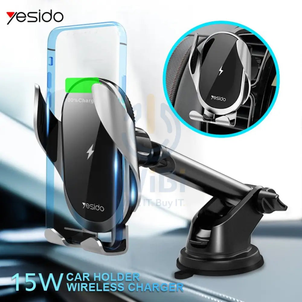 Yesido C78 Automatic Clamping Car Wireless Charger - Black