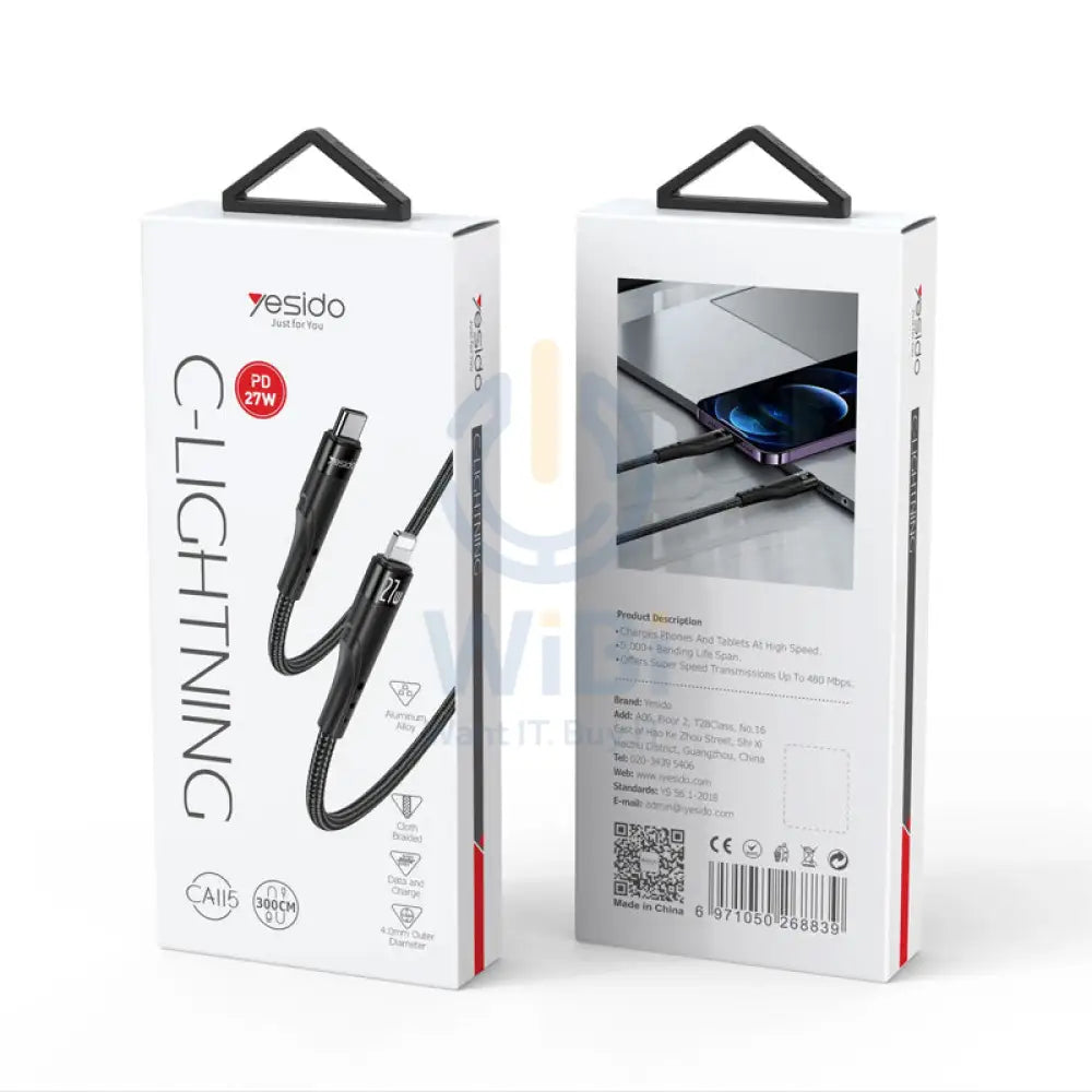 Yesido CA115 Data Transfer And Charge Cable - 3M / Type-C / Lighting - Black Accessories > Cables & Converters > Cables