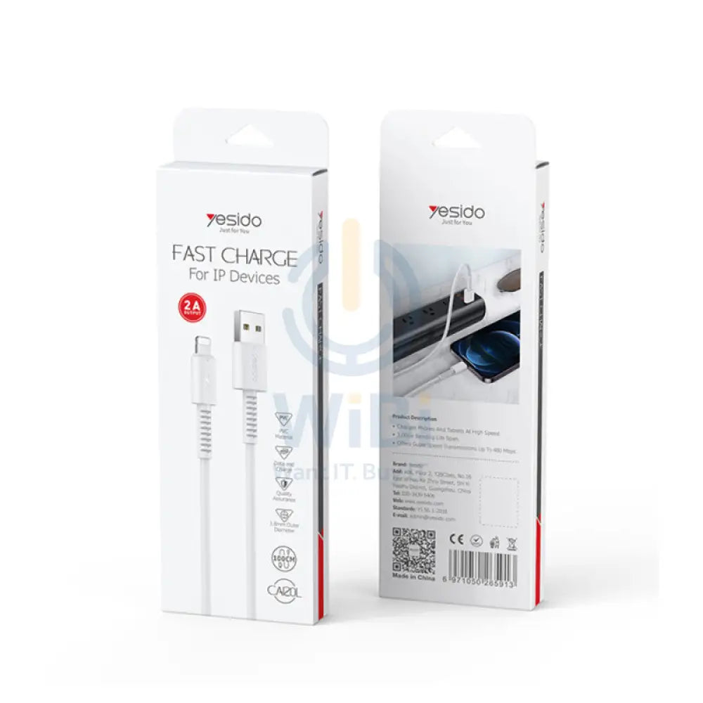 ييسيدو CA120 بولي كلوريد الفينيل سريع الشحن بيانات كابل - 1M / يو اس بي / لايتننج - أبيض اكسسوارات > كبلات  محولات > كبلات