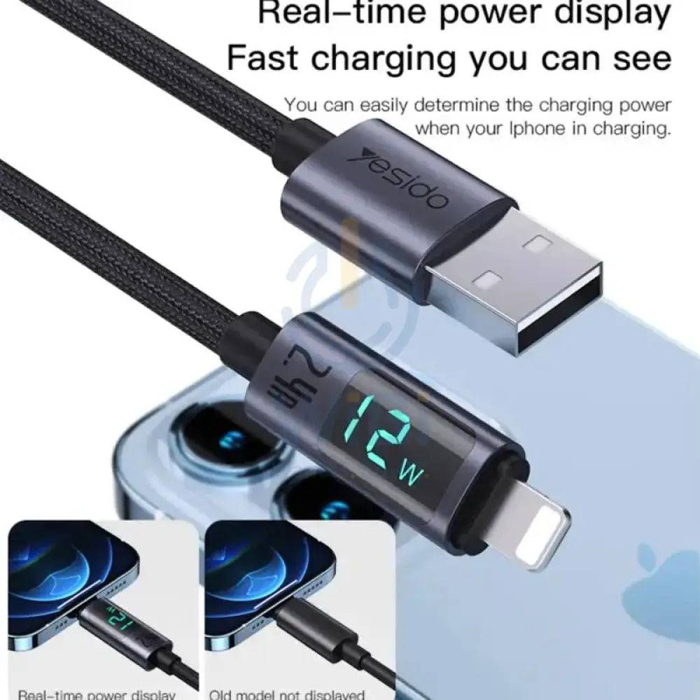 Yesido CA122 LED Indicator Nylon Braided Data Cable - 1.2M / USB / Lightning - Black Accessories > Cables & Converters