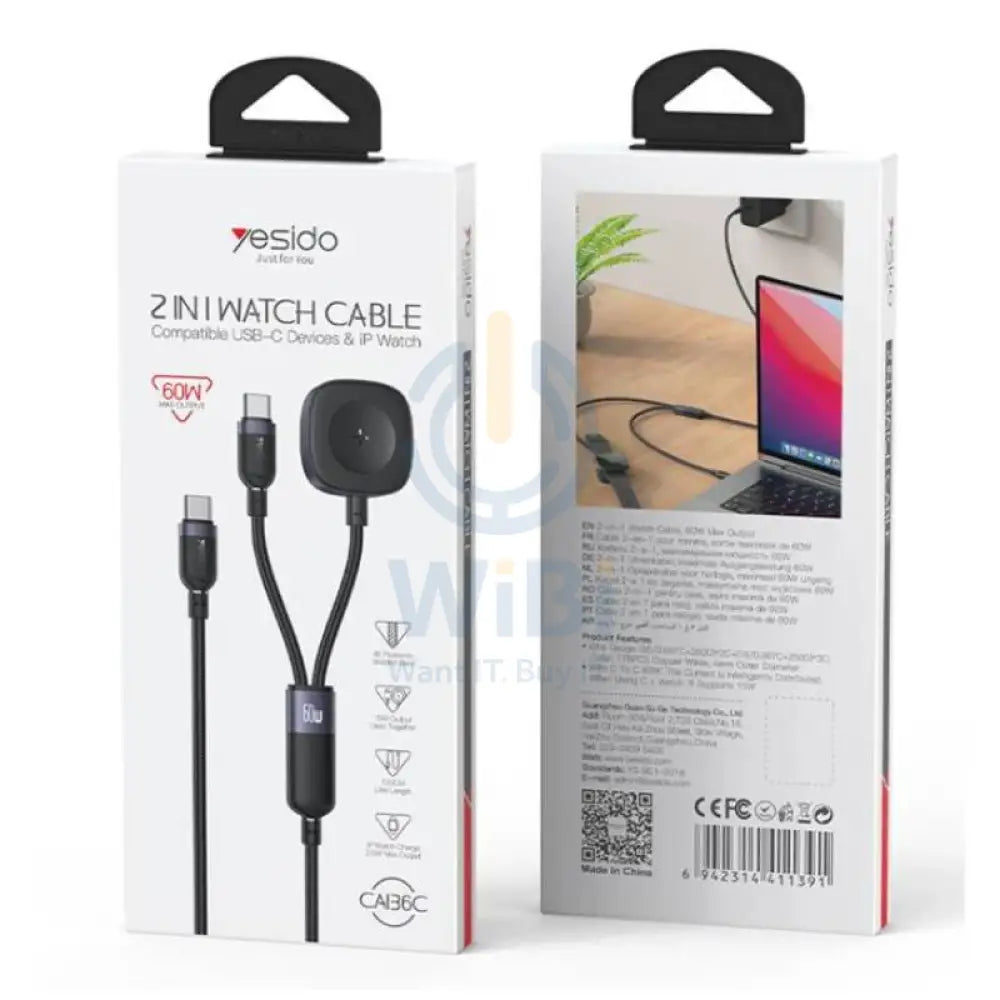 Yesido CA136C 2-in-1 Charging Cable - 1.2 Meter / USB-C / iWatch - Black Accessories > Cables & Converters > Cables