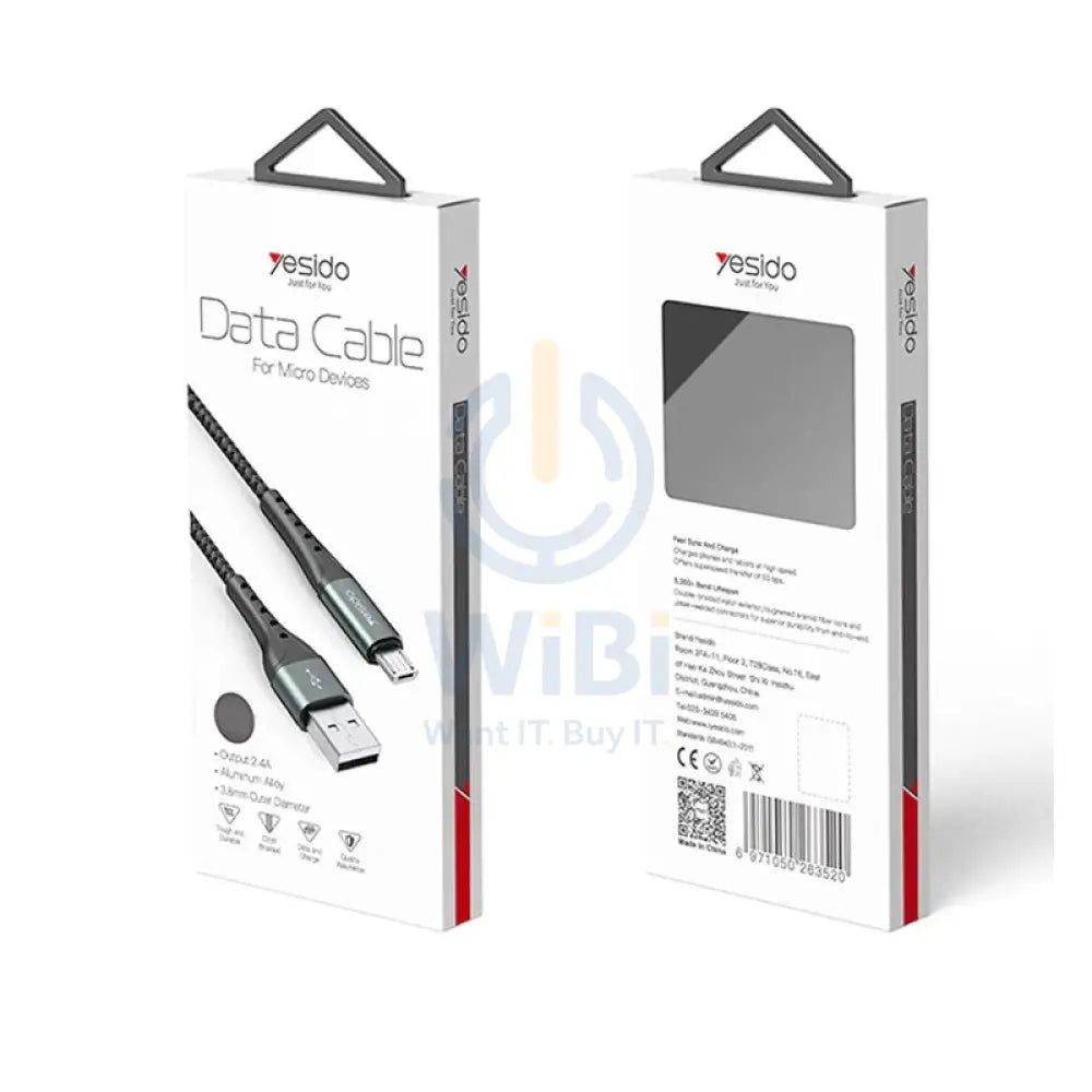 Yesido CA63 Aluminum Alloy Nylon Braided Fast Charging Data Cable - 2M / USB / Micro - Black Accessories > Cables &