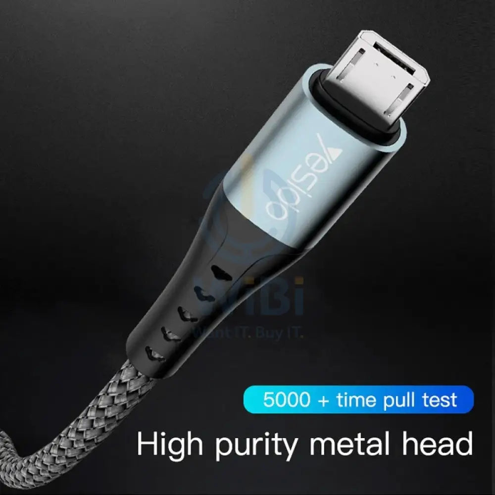 Yesido CA63 Aluminum Alloy Nylon Braided Fast Charging Data Cable - 2M / USB / Micro - Black Accessories > Cables &