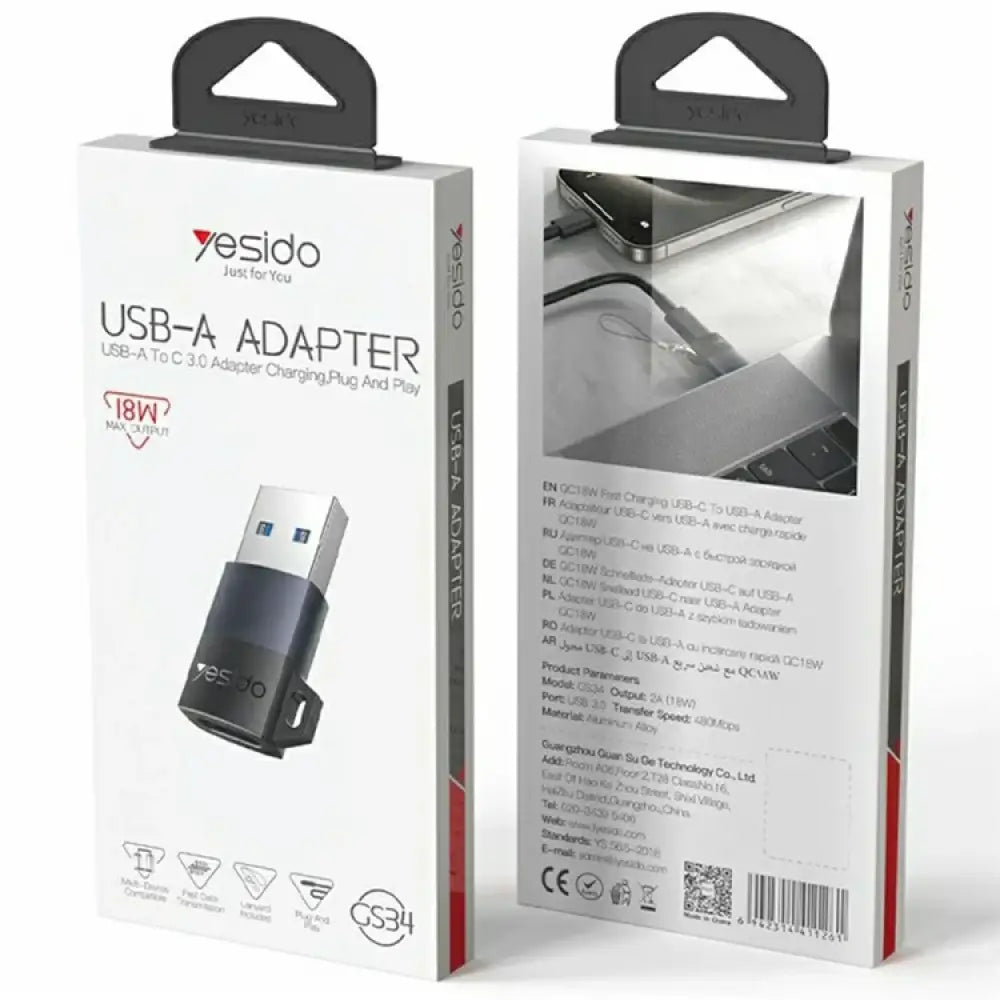 Yesido GS34 USB-C Charging Adapter - Up to 480Mbps / USB-A / Black Accessories > Cables & Converters > Converters