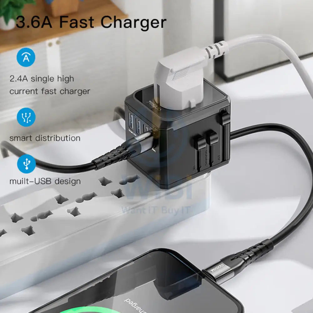 Yesido MC10 4 USB & Universal Charger Plug Adapter - Black Accessories > Power Adapters