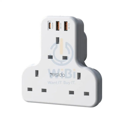 Yesido MC15 2 Meter 6 IN 1 Power Socket Hub - USB / Type-C - White Accessories > Power Adapters
