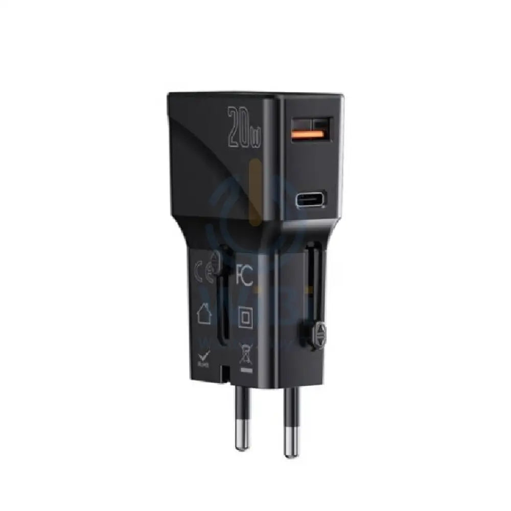 Yesido MC17 Universal Travel Charger - 20W / USB-C / USB-A / Black Accessories > Power Adapters