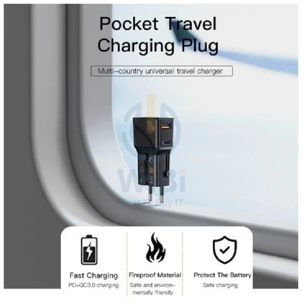 Yesido MC17 Universal Travel Charger - 20W / USB-C / USB-A / Black Accessories > Power Adapters