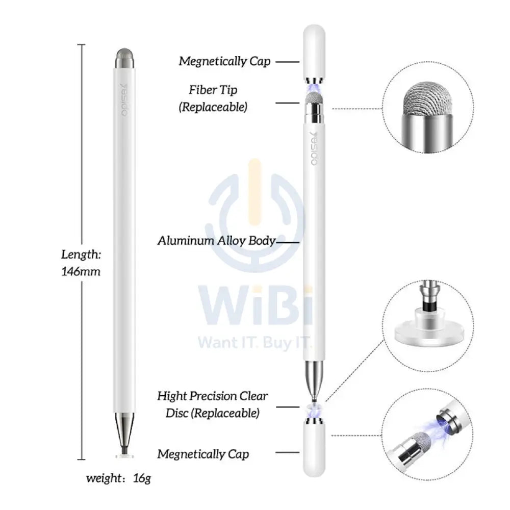 Yesido ST02 Passive Capacitor Stylus Pen - 165mAh / White Accessories > Mobiles & Tablets > Tablets > Stylus & Pencil