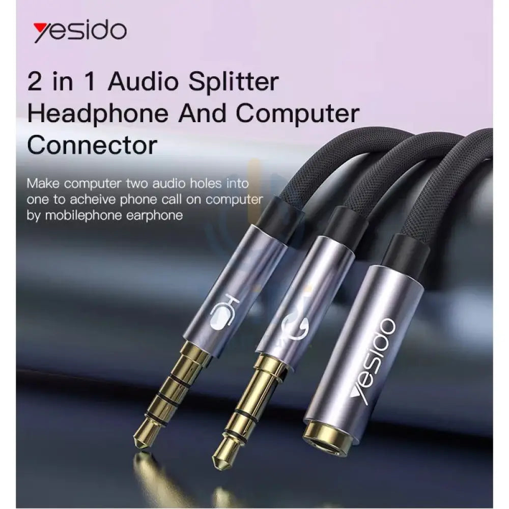 Yesido YAU-29 Audio Splitter - 1x 3.5mm Female / 2x 3.5mm Male / Black