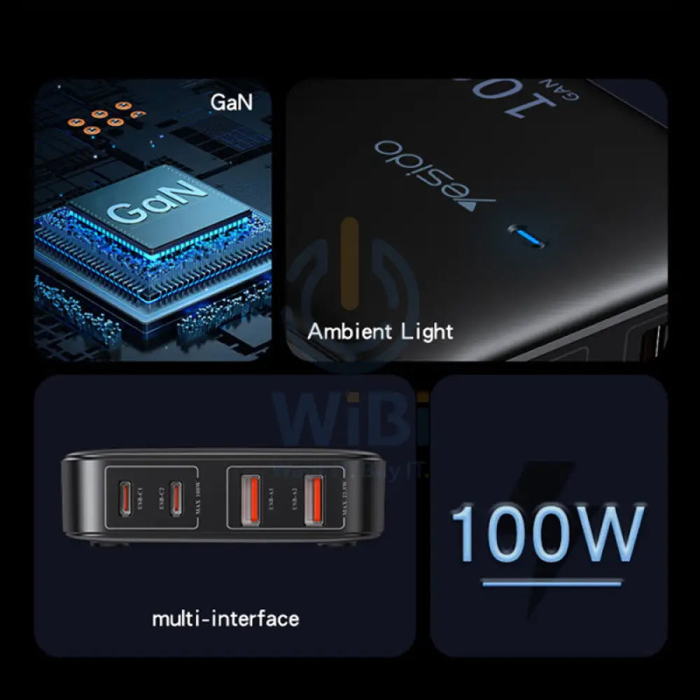 Yesido YC41 GaN Fast Charging Charger - 100W / USB / Type-C - Black Accessories > Mobiles & Tablets > Mobiles > Car