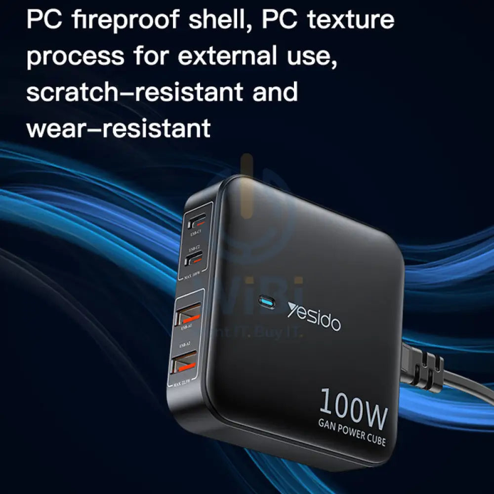 Yesido YC41 GaN Fast Charging Charger - 100W / USB / Type-C - Black Accessories > Mobiles & Tablets > Mobiles > Car