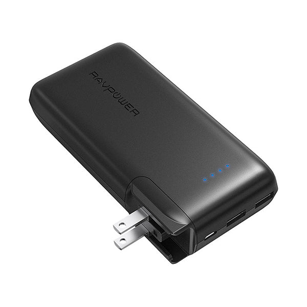 RavPower10000mAh Power Bank With EU & UK Adapter Black (Built-In US Plug)