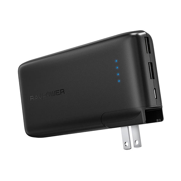 RavPower10000mAh Power Bank With EU & UK Adapter Black (Built-In US Plug)