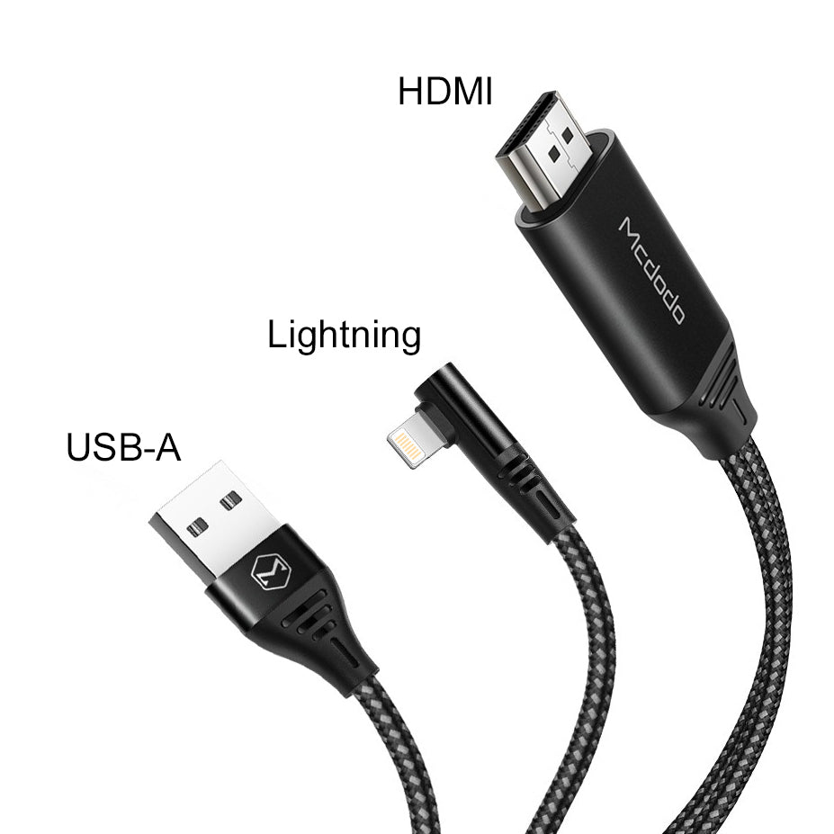 Mcdodo 90 Degree USB Lightning to HDMI 4K HD Adapter TV Cable 2 Meter for iPhone iPad