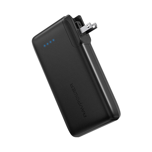 RavPower10000mAh Power Bank With EU & UK Adapter Black (Built-In US Plug)