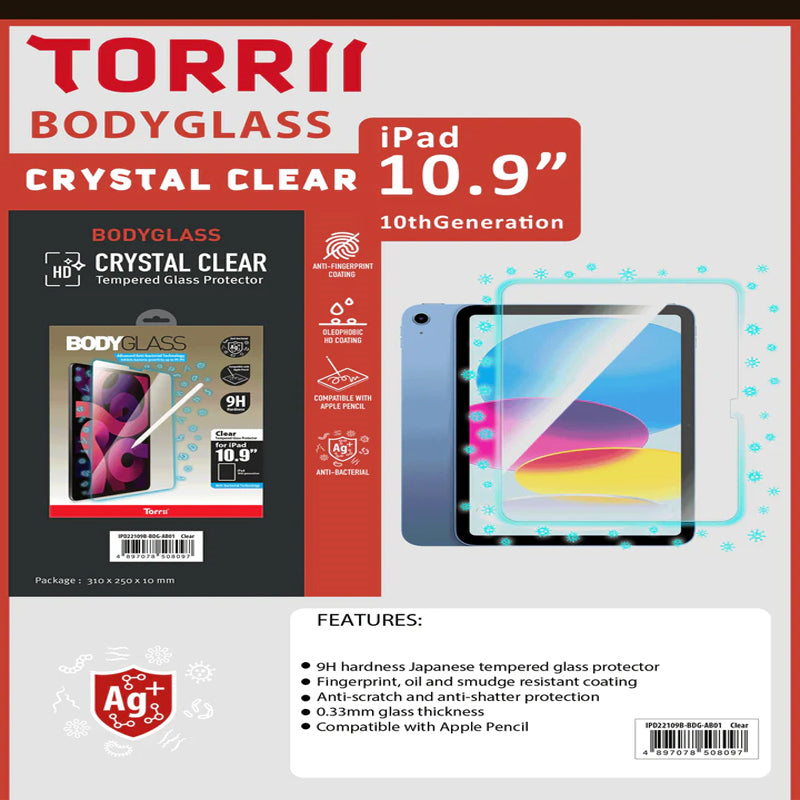 Torrii Bodyglass Paper Texture glass screen protector For iPad 10.9" (10th Gen. Year 2022) – Clear