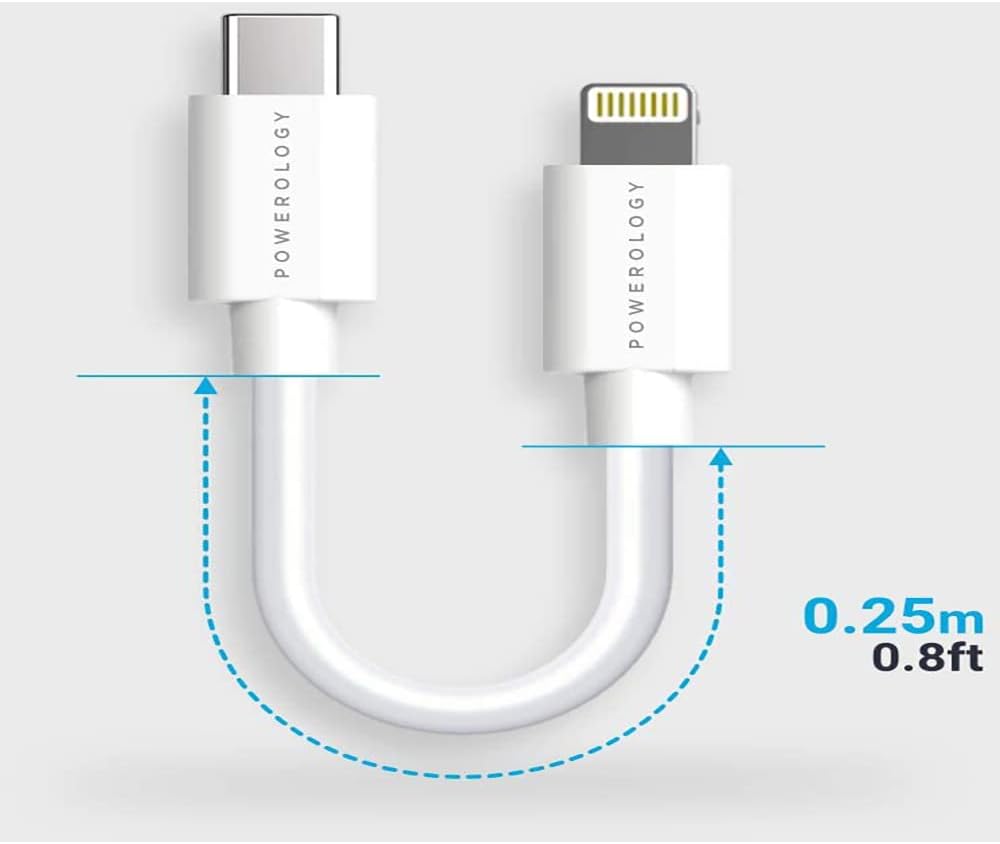 Powerology  USB-C to Lightning Connector Cable 0.25m – White