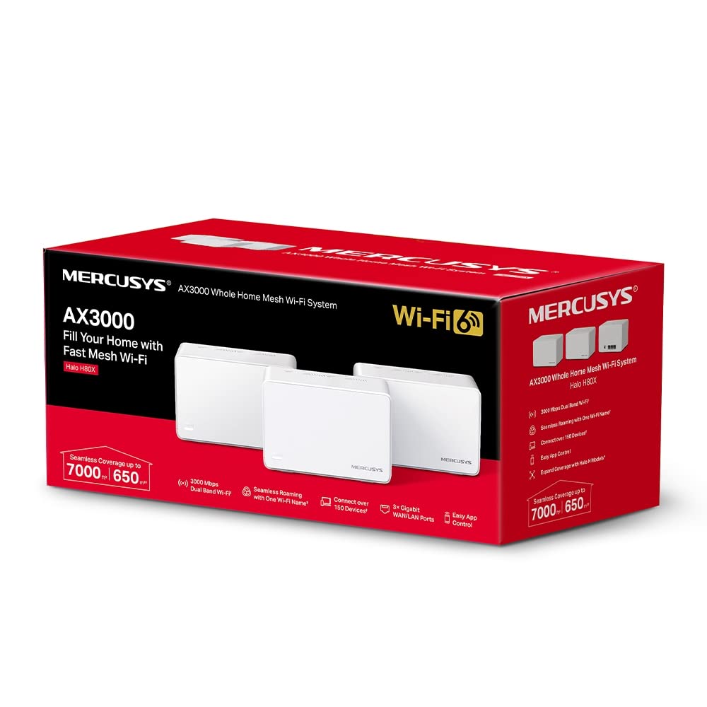 Mercusys H80X AX3000 Whole Home Mesh Wi-Fi 6 System - 2.4 GHz, 5 GHz / White