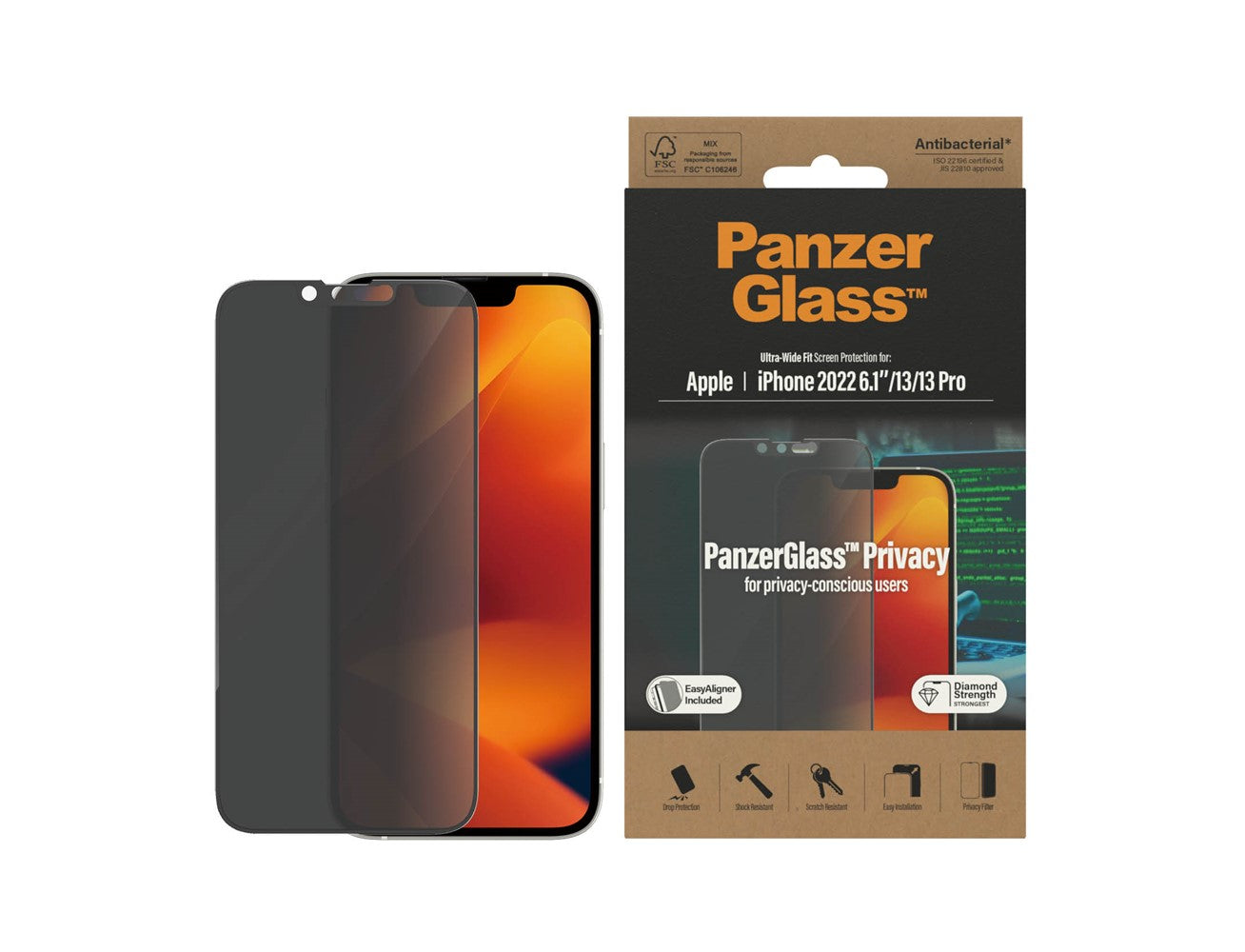 PanzerGlass™ Privacy Screen Protector Apple iPhone 14 | 13 | 13 Pro | Ultra-Wide Fit w. EasyAligner - P2783