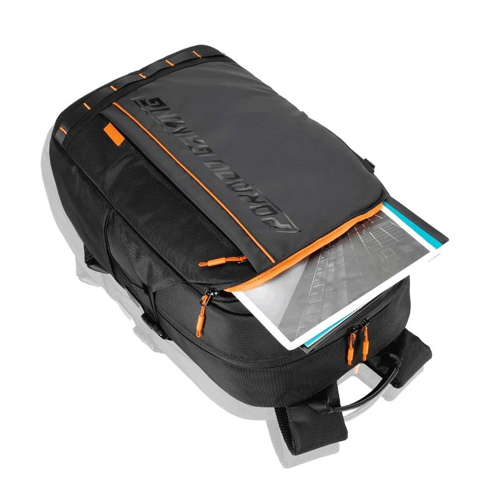 Porodo Gaming PU Laptop Backpack With USB-C Port and PS5 Compartment - Black/Orange