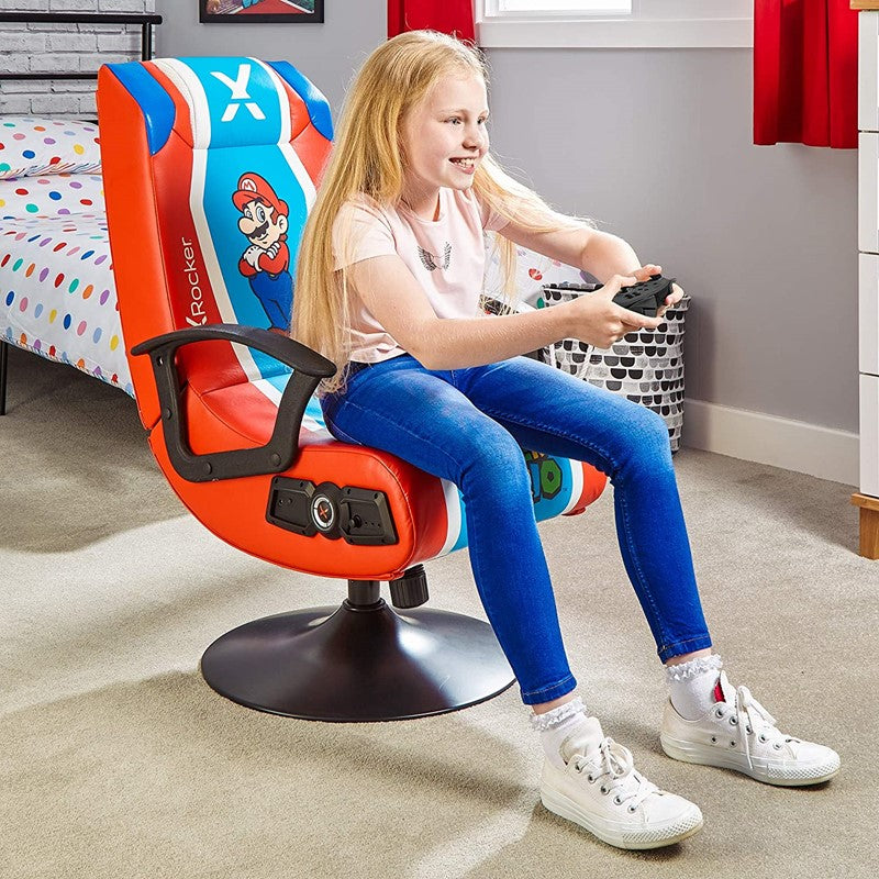 X-Rocker Nintendo Super Mario Pedestal Folding Chair with Built-In 2.1 Audio Gaming Chair